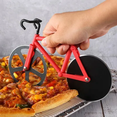 Pizzaschneider Fahrrad-Design, Edelstahl, scharfe Klingen, rot