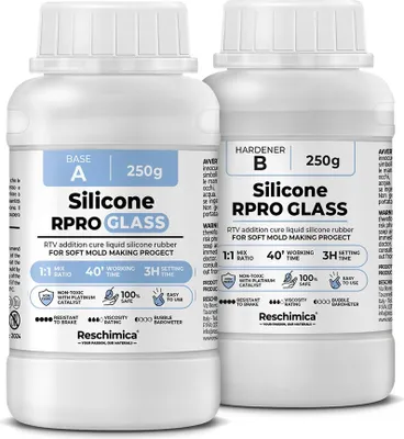 Obrázok produktu pre Tekutá silikónová guma 1:1 R PRO GLASS, priesvitná silikónová guma, ideálna do foriem (500 g)