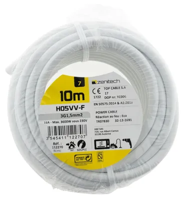 Immagine prodotto di Cavo H05VVf, sezione 1,5 mm², colore bianco, lunghezza 10 metri