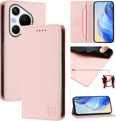 Produktbild von Lederhülle für Huawei Pura 70 Hülle Flip Brieftasche Kartenfächern Ständer Schutzhülle Pink