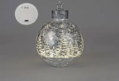 Produktbild von Deko-Kugel Silber- Frosty 29cm mit LED Licht Timer Beleuchtete Glaskugel