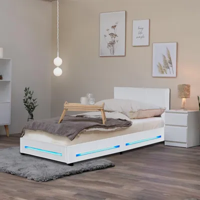 Produktbild von HOME DELUXE - LED Bett Asteroid - Weiß, 90 x 200 cm - Inkl. Lattenrost I Polsterbett Design Bett inkl. Beleuchtung