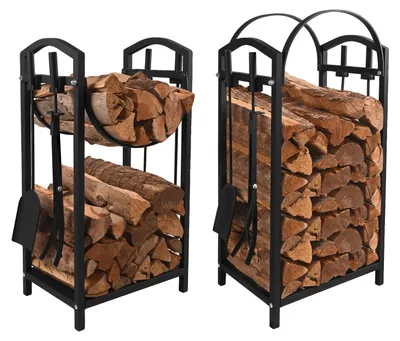 Obrázek produktu pro Stojan na dřevo, kovová konstrukce, nosnost 200 kg, rozměry 75,4 × 40 × 30 cm, včetně sady nářadí, snadná montáž
