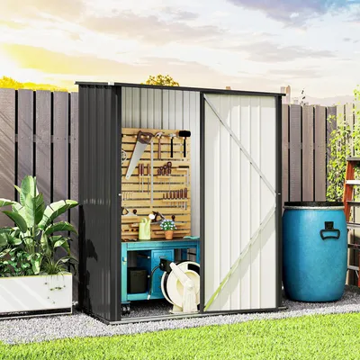 Produktbild von Gartenschuppen Stahl verschließbar, Geräteschuppen Wellblech verzinkt, Gartenhaus Schwarz | 161,5 x 94,5 x 196 cm | Schrägdach | wetterfest