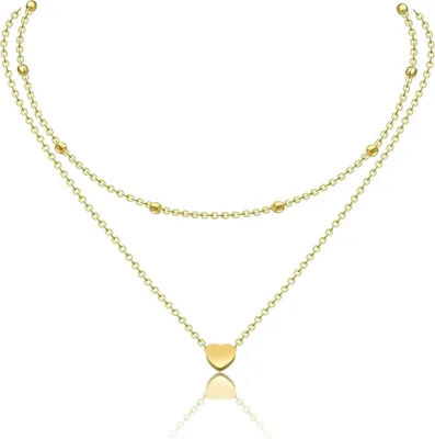 Immagine prodotto di Collana a strati da donna argento oro rosa collana multistrato collana a doppia catena cuore