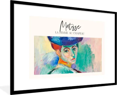 Produktbild von MuchoWow® Gerahmtes Poster Gemälde - Matisse - La femme au chapeau 90x60 cm - Poster mit Schwarzem Bilderrahmen Wandposter Rahmen Foto Bilder - Wanddekoration - Fotos