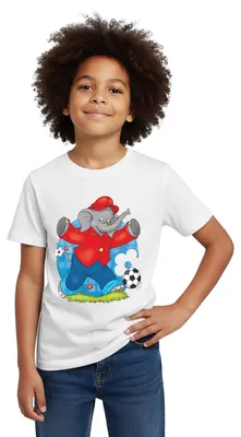 Produktbild von Spreadshirt Benjamin Blümchen Fußballer Kinder T-Shirt, 98/104 (3-4 Jahre), Weiß