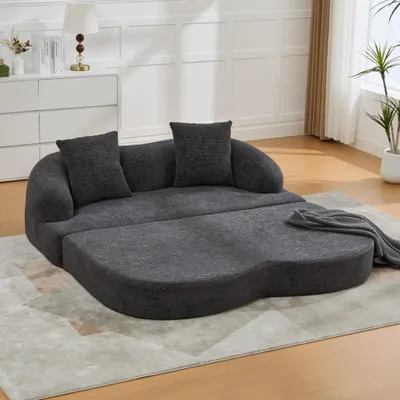 Produktbild von MODFU 2-in-1 Relaxsofa mit Zweisitzer-Sofa,Schnellsofa mit ausklappbares Doppelschlafsofa und zwei Kissen,Chenille-Bezug,Dunkelgrau