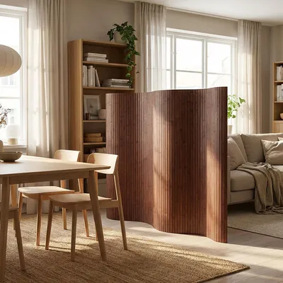 Obrázek produktu pro Homestyle4u Paravent, prostorový členič, 145x250 cm, bambus, přepážka, clona, hnědá, vlnitý design, pro vnitřní použití