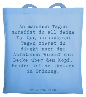 Produktbild von Mr. & Mrs. Panda Einkaufstasche Spruch Tapferkeit im Alltag - Sky Blue - Geschenk, Tasche, Beutel, Widrigkeiten, Gefühl, Laptoptasche, Akzeptanz, Herausforderungen, Zitat