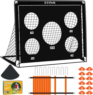 Produktbild von Kinder Fussballtore Set für Garten, klappbares Fussballtor, mit Zielwand, 12 Hütchen, Trainingsset