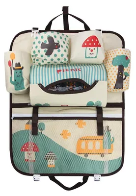 Productafbeelding van Autostoelhoes met opbergzak, rugleuningbeschermer, autostoel organizer, groen, 54x43cm, Oxford-stof