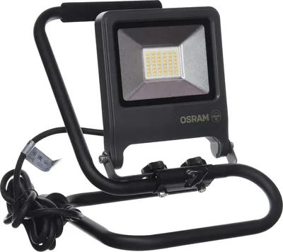 A black Osram LED worklight with a stand is shown against a white background.