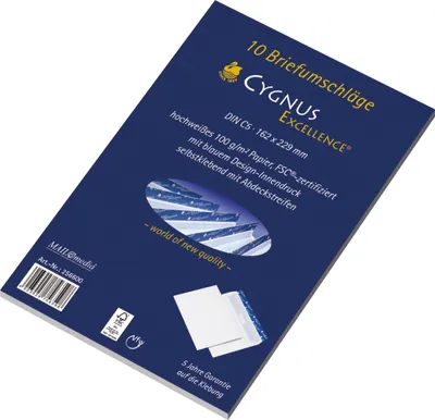 Produktbild von Briefumschlag Cygnus Excellence C5 ohne Fenster haftklebend weiß 10 Stück Packung mit 50 Stück
