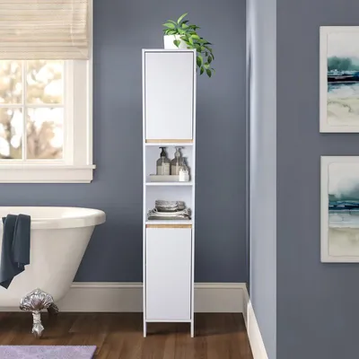 Produktbild von Bad Hochschrank mit 2 Türen Weiß 180x32x28 cm Badezimmerschrank Aufbewahrungsschrank platzsparender Badmöbel Schrank