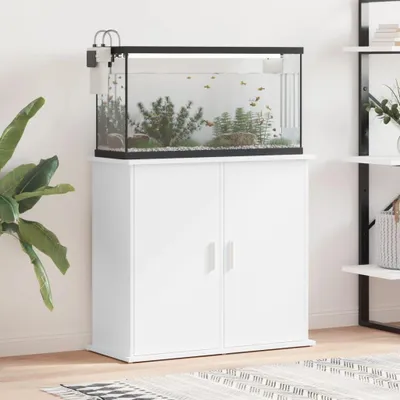 Produktbild von vidaXL, Aquariumständer aus weißem Holzwerkstoff, 81x36x73 cm, feuchtigkeitsbeständig, mit 4 Fächern und Türen, inkl. Wand-Kippsicherung