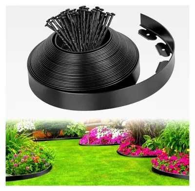 Produktbild von Flexible Rasenkanten, 5 m x 5 cm Kunststoff-Gartenkante ohne Umgraben mit 15 Befestigungsnägeln für Gartenbegrenzungen, Blumenbeete, Hofwege, DIY-Landschaftsgestaltung