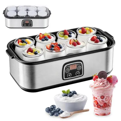 Produktbild von Joghurtbereiter digital 8x180ml Gläser – 68-131°F, 48h Timer, Auto-Off | LED für probiotisch & zuckerfrei
