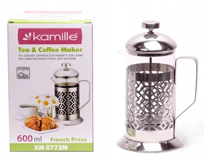 Obrázek produktu pro Skleněná konvice na kávu, bylinky, čaj French Press 600 ml KAMILLE KM-0773M