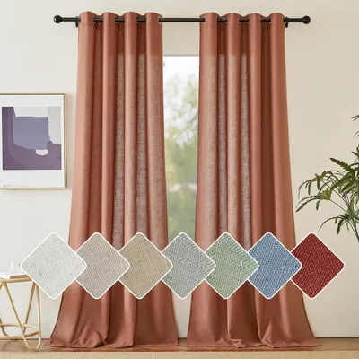 Immagine prodotto di Tende con passanti, semitrasparenti, effetto lino, color terracotta, set da 2, dimensioni 245x140 cm