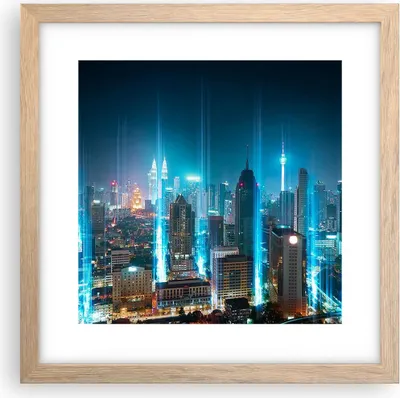 Produktbild von Gerahmtes Poster - Rahmen in heller Eiche - Stadt Nacht Straße - 30x30 cm - Wand Bild - Wanddeko - Wandbilder - Wandposter - Bilderrahmen - Bilder - Kunstdruck - Wandbild - P2NAC30x30-3903