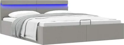 Produktbild von vidaXL Bett mit Bettkasten Hydraulisch LED Hellgrau Stoff 180x200 cm