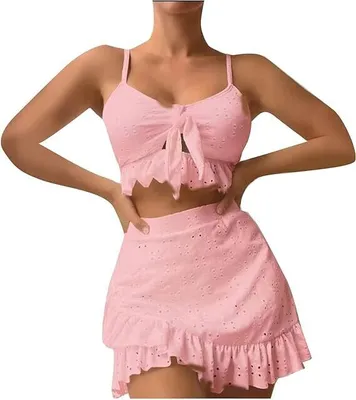 Produktbild von Damen Tankini Zweiteiler 2024 mit Bauchkontrolle - Plus-Größe, Push-Up, Geraffter Rock Badeanzug