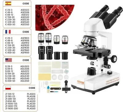 Obrázek produktu pro Binokulární světelný mikroskop, zvětšení 40X-2500X, vysoké rozlišení, 40X-2500X, BÍLÝ