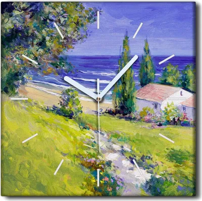 Produktbild von Coloray Uhr auf Leinwand 30x30 cm Wand Uhr Dekoration Wohnzimmer Segeltuch weiße Zeiger -Meeresmerlandschaft.