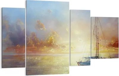 Produktbild von Bild auf Leinwand - Leinwandbild - 4 Teile - Segelboot Westen die Sonne - 120x70cm - Wand Bild - Wanddeko - Wandbilder - Leinwanddruck - Bilder - Wanddekoration - Leinwand bilder - DL120x70-4145
