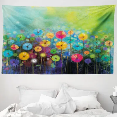 Produktbild von ABAKUHAUS Blumen Wandteppich, Bunter Löwenzahn aus Weiches Mikrofaser Stoff Waschbar ohne Verblassen Digitaldruck, 230 x 140 cm, Mehrfarbig
