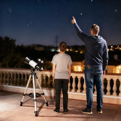 Produktbild von SUGIFT Refraktor Teleskop, Teleskop für Anfänger & Erwachsene, 70mm Apertur, 400mm Brennweite, AZ-Montierung, Weiß  |  mit Stativ  |  1,9 kg  |  80×80×135 cm