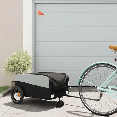 Image de Remorque pour vélo – Cadre en acier et design noir – Capacité de charge maximale : 30 kg – Dimensions : 122 x 53 x 53 cm
