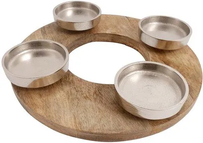 Image de Bougeoirs en aluminium argenté, 27 cm, bois de manguier, Noël