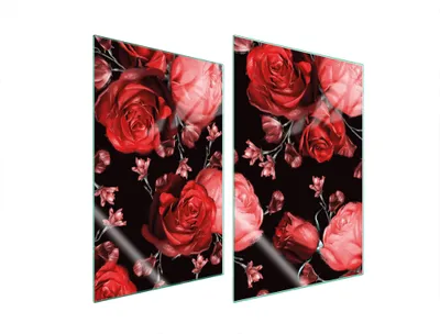 Image de Plaques de recouvrement pour cuisinière 2 pièces 35x52 Vitrocéramiquefeldabdeckung Glas Planche à découper Roses Rouge
