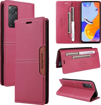 Obrázek produktu pro Pouzdro pro Xiaomi Redmi Note 11 Pro 5G/4G, kožené flipové peněženkové pouzdro s přihrádkou na karty a stojánkem Červený