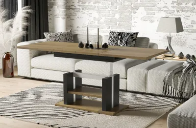 Image de Endo-Möbel Table basse Dior 110cm extensible à 170cm réglable en hauteur double ascenseur table moderne (chêne naturel)