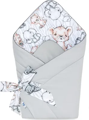 Produktbild von Pepi Babyhörnchen Einschlagdecke - 75×75 cm 100% Baumwolle  - Babydecke Wickeldecke Babynest - Graues Velvet Safari