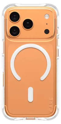 A clear, studio shot of the back of an iPhone case with MagSafe.