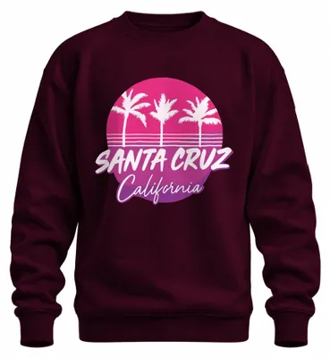 Produktbild von Santa Cruz California Palmen Retro Surfer Strand Küste Sweatshirt Pullover, Burgundy, L