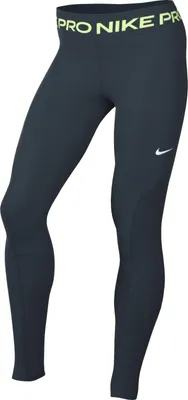 Imagen del producto de Leggings Nike Pro para mujer, con cintura media, en color Armory Navy/Barely Volt/White