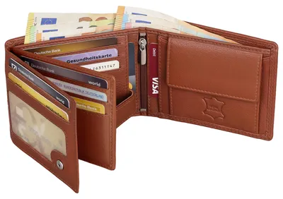 Produktbild von RFID echt Leder Portemonnaie Geldbörse Herren Rindleder Schwarz (9901) Cognac
