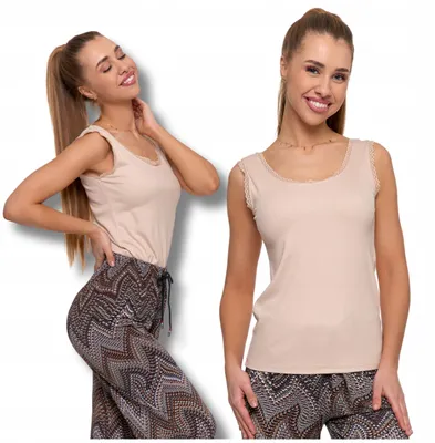 Produktbild von Damentop - Tanktop Größe XL - Damenoberteil beige - Spaghettitop - Spitzenoberteil