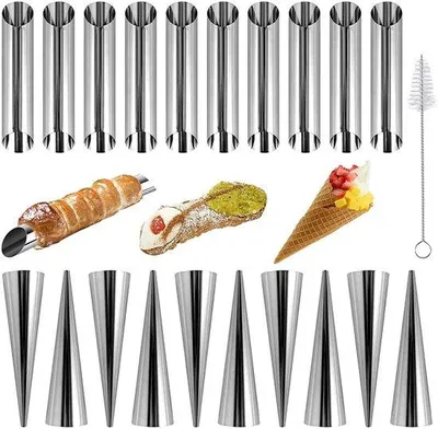 Produktbild von SPHProducts – Formen für Crème Horns – 21 Stück – Edelstahl – Backformen – Ideal für Cannoli und Croissants