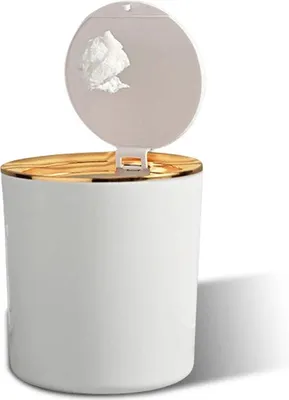 Immagine prodotto di Contenitore per rifiuti da tavolo compatto Unyqoos® Mini, con coperchio, capacità 2,6 L, realizzato in plastica (PET+ABS), colore bianco, dimensioni 14,3 x 15 cm, ideale per cucina, bagno, ufficio, camera da letto