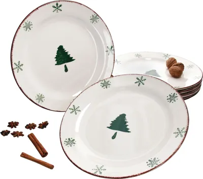 Produktbild von zestaw 6 talerzy obiadowych Płatki śniegu Choinka Boże Narodzenie 6Pers Pieczeń Stollen Świąteczny talerz Porcelana