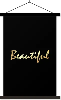 Produktbild von MuchoWow® Textilposter Zitat - Schönheit - Schwarz - Gold 120x180 cm mit schwarzem Rahmen - Fotos