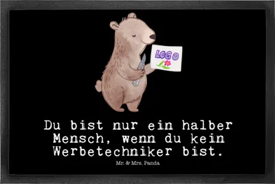 Produktbild von Mr. & Mrs. Panda fußmatte Werbetechniker Herz 50 x 75 cm - Schwarz - Geschenk, Schmutzfangmatte, Bodenvorleger, Türmatte, Schmutzfänger, Schmutzmatte