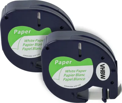 Produktbild von vhbw 2x Schriftband-Kassette Papier kompatibel mit Dymo LetraTag Plus LT-100T, XM, 2000, LT-100H Etiketten-Drucker 4m x 12mm Schwarz auf Weiß