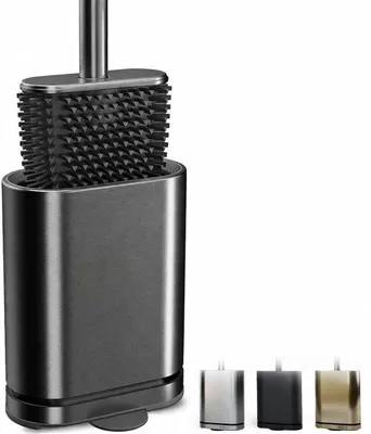 Produktbild von Famanu Toilettenbürste mit Belüftung - Gunmetal - Edelstahl - Abnehmbare Tropfschale - Stehend oder Wandmontage - Schmal
